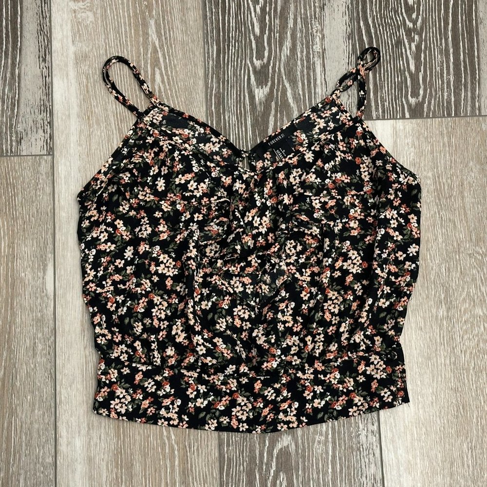 Forever 21 Sz S Adorable Floral Blouse Top Cropped Ruffles Adjustable Straps